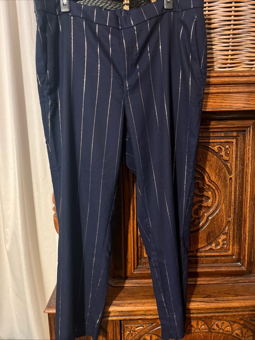 Old Navy Navy Pinstripe Straight-Leg Trousers